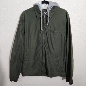 Volcom Bomber Jacket Mens Olive Green Hooded Jacket